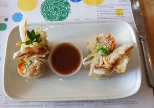 Rice paper with soft crab and avocado