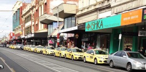 Taxis as far as the eye can see outside Revolver Night Club