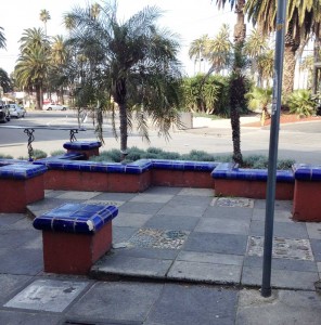 Ceramic seating near The Dogs Bar on Acland Street.